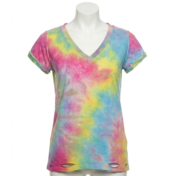 UMGEE Tops - NEW UMGEE distressed tie dye top in pink/sky
